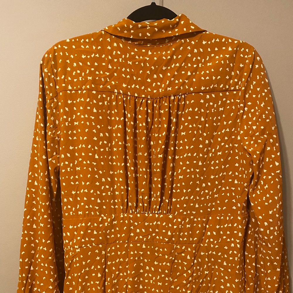 NWOT- Topshop Dress orange/cream long sleeve flowy midi dress size 12--not worn - Picture 7 of 9